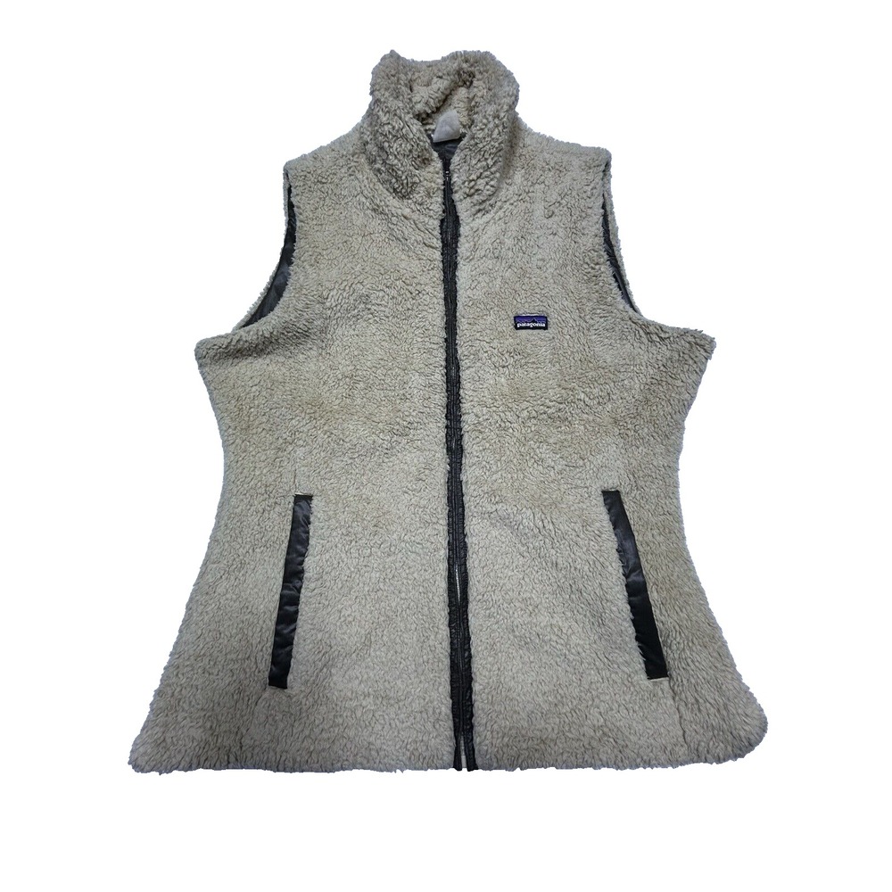 Patagonia Los Gatos Deep Pile Vest Womens L Beige Full‎ Zip Reversible Pockets